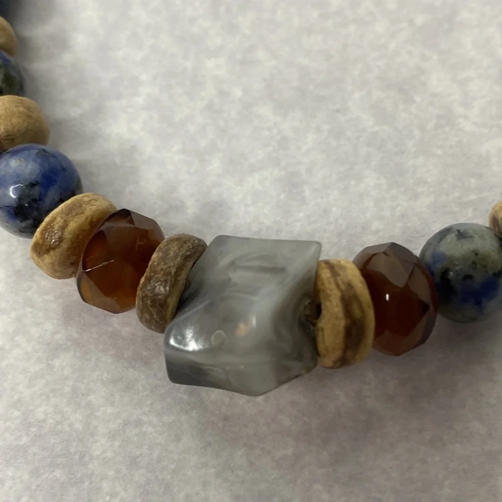 Lapis lazuli glass wood beaded bracelet Unisex